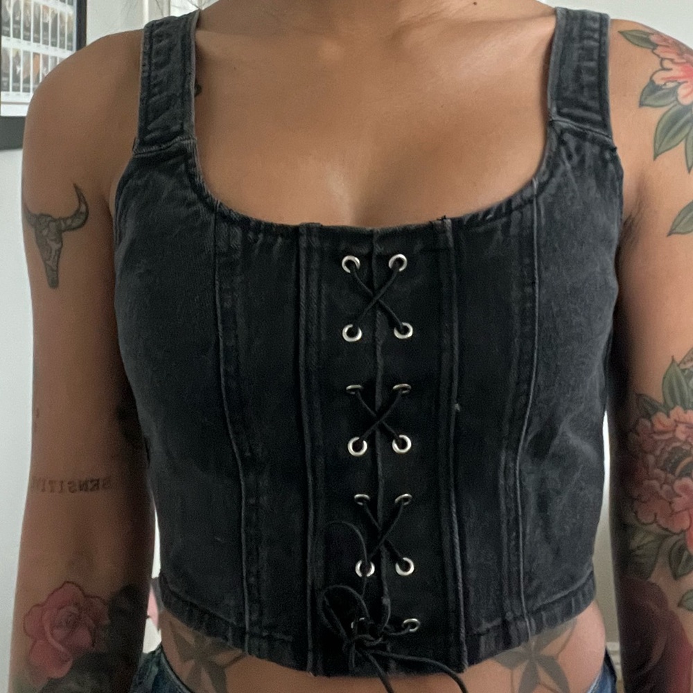 Wild Fable, Black denim corset style top.